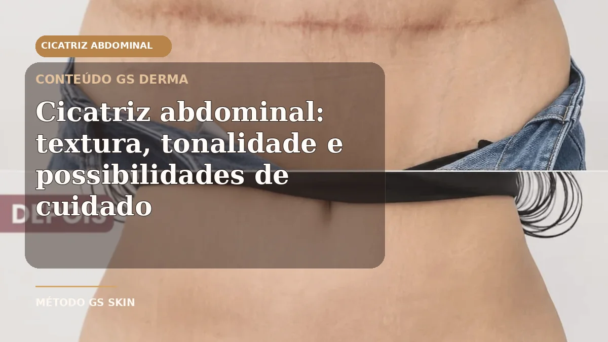 Antes e depois de cicatriz abdominal em conteúdo educativo da GS Derma