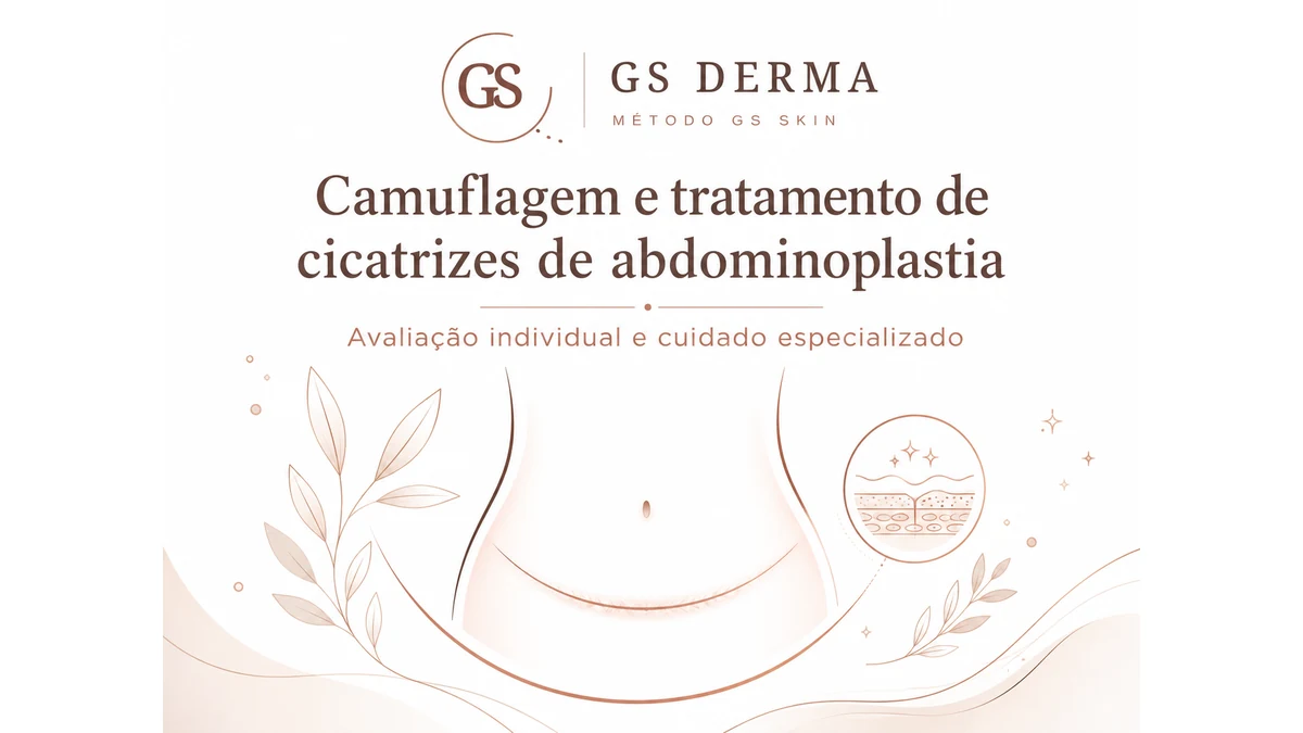 Ilustração simbólica GS Derma sobre camuflagem e tratamento de cicatrizes de abdominoplastia