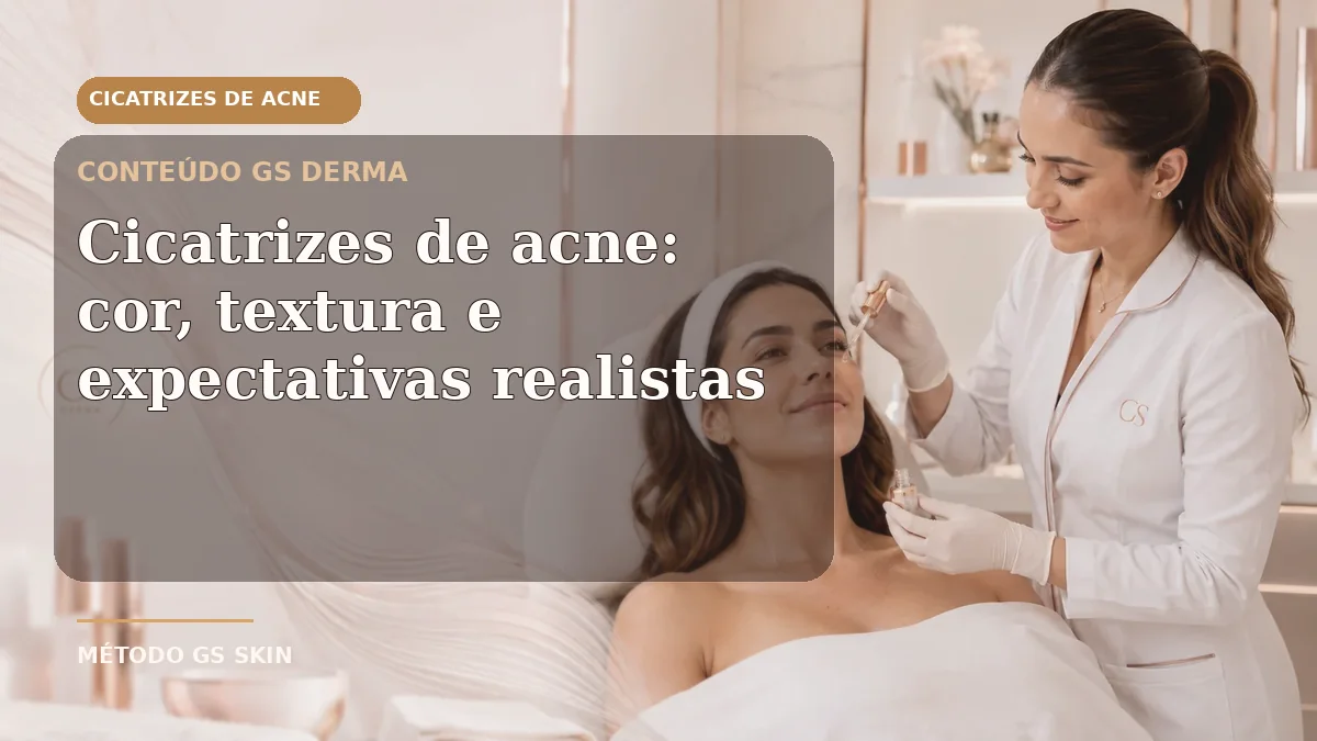 Avaliação facial em clínica e conteúdo educativo sobre cicatrizes de acne