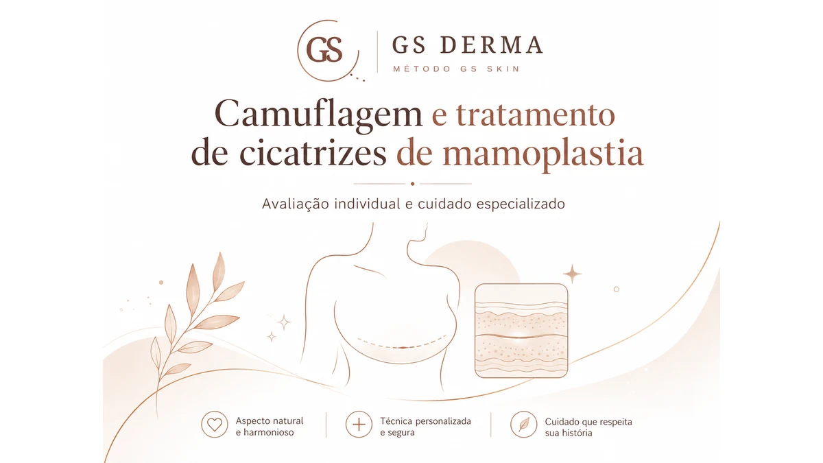 Ilustração simbólica GS Derma sobre camuflagem e tratamento de cicatrizes de mamoplastia