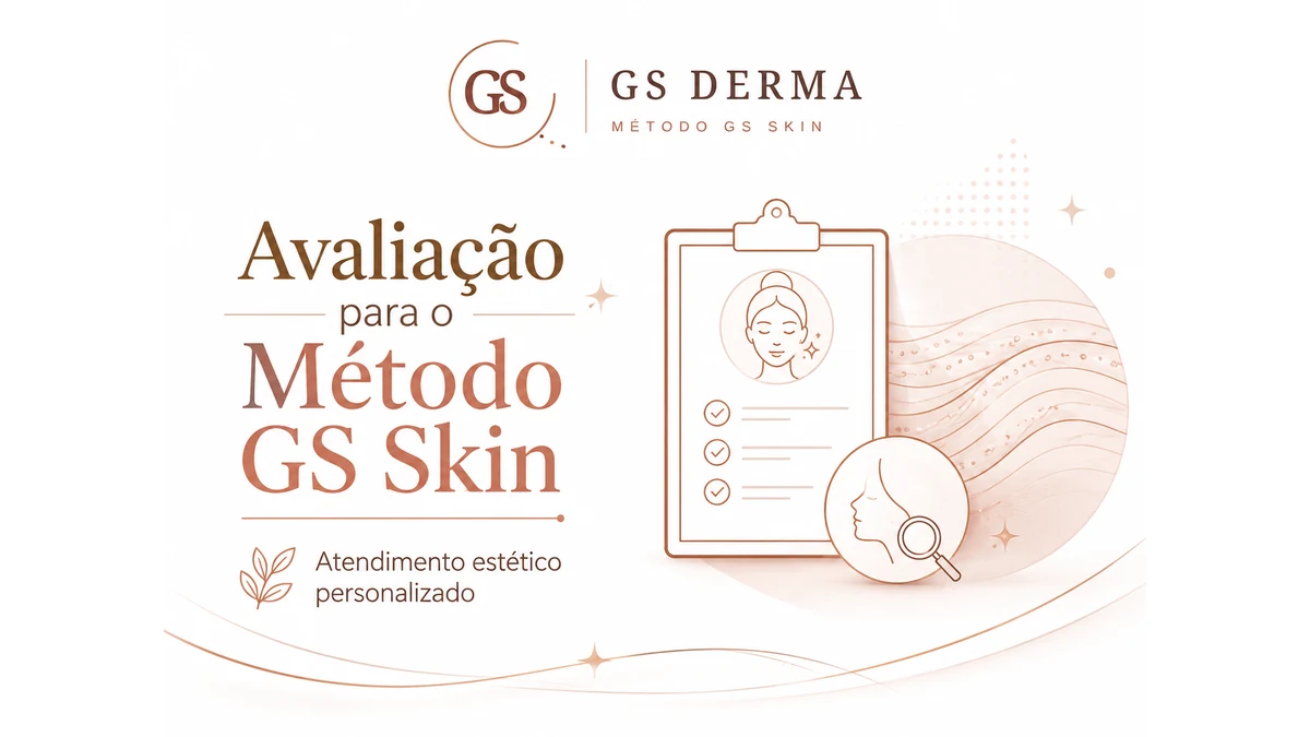 Ilustração da GS Derma com prancheta e lupa, representando avaliação personalizada da pele.