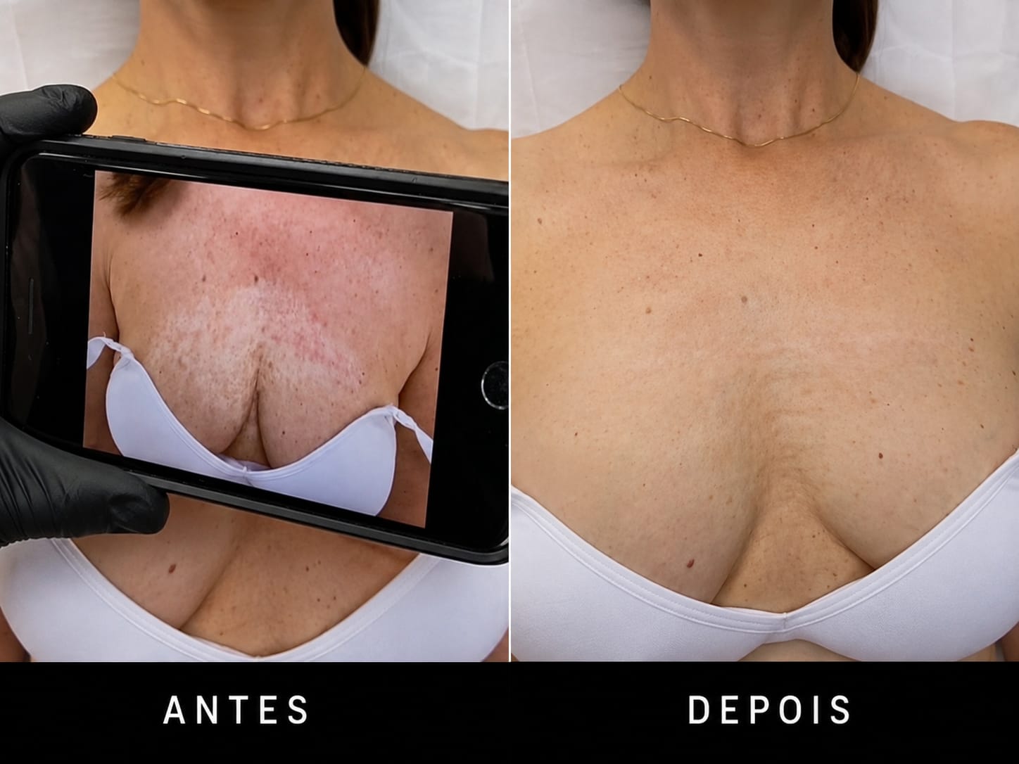 Antes e depois de estrias em região corporal