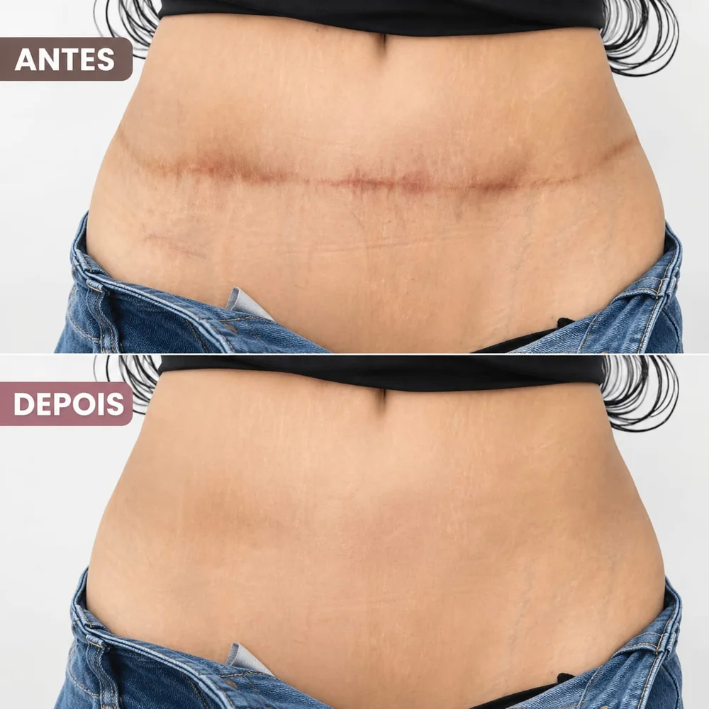 Resultado antes e depois em cicatriz abdominal